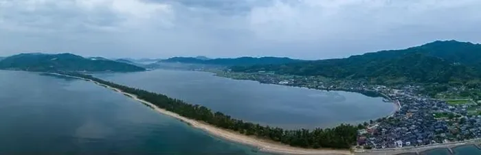 Framed Print : Panoramic aerial view of Amanohashidate sandbar in northern Kyoto Framed Print : Panoramic aerial view of Amanohashidate sandbar in northern Kyoto