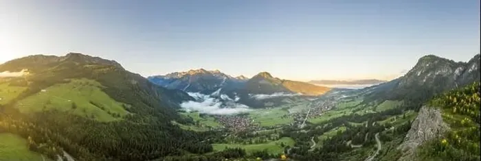 Framed Print : Panoramic aerial view of Bad Oberdorf village at sunset near Germany Austria border Framed Print : Panoramic aerial view of Bad Oberdorf village at sunset near Germany Austria border