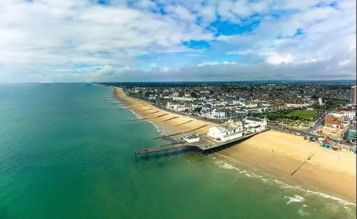 Framed Print : Panoramic aerial done view of Bognor Regis beach, West Sussex, England UK Framed Print : Panoramic aerial done view of Bognor Regis beach, West Sussex, England UK