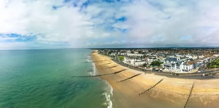 Framed Print : Panoramic aerial done view of Bognor Regis beach, West Sussex, England UK Framed Print : Panoramic aerial done view of Bognor Regis beach, West Sussex, England UK