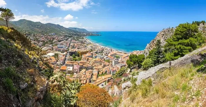 Framed Print : Panoramic aerial view of Cefalu old town Framed Print : Panoramic aerial view of Cefalu old town