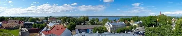 Framed Print : Panoramic aerial view of Haapsalu, sea and skyline Framed Print : Panoramic aerial view of Haapsalu, sea and skyline