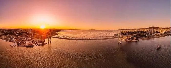 Framed Print : Panoramic aerial view of Hercilio luz cable bridge with sunset light in Florianopolis, Brazil Framed Print : Panoramic aerial view of Hercilio luz cable bridge with sunset light in Florianopolis, Brazil