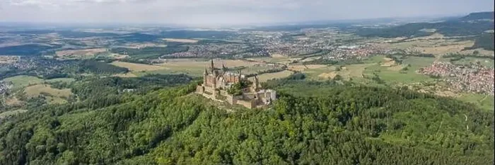 Framed Print : Panoramic aerial view of Hohenzollern hill with castle at summer noon near Stuttgart in Germany Framed Print : Panoramic aerial view of Hohenzollern hill with castle at summer noon near Stuttgart in Germany