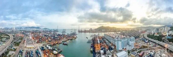 Framed Print : Panoramic aerial view of Hong Kong port industrial district Framed Print : Panoramic aerial view of Hong Kong port industrial district