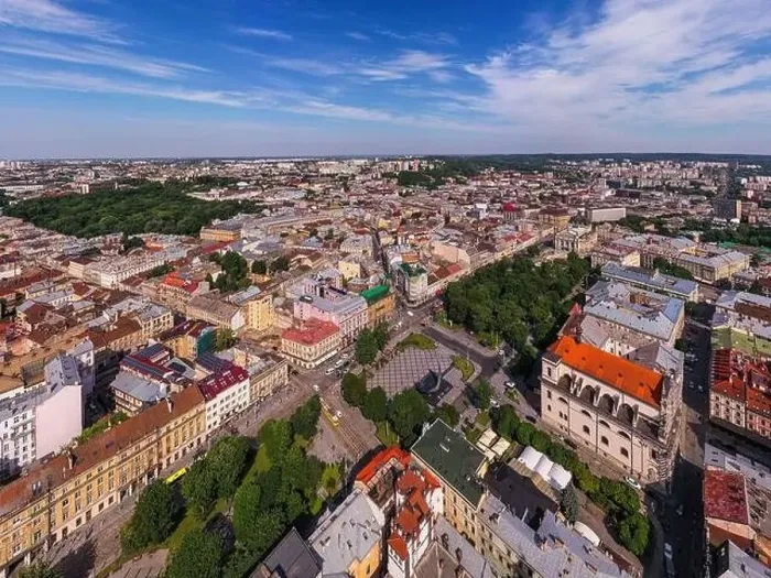 Framed Print : Panoramic aerial view of houses in historical old district of Lviv Framed Print : Panoramic aerial view of houses in historical old district of Lviv