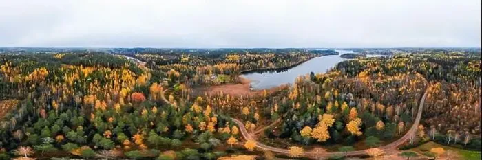 Framed Print : Panoramic aerial view of lake and colorful forests on a autumn day in Finland. Drone photography Framed Print : Panoramic aerial view of lake and colorful forests on a autumn day in Finland. Drone photography