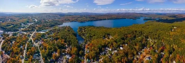 Framed Print : Panoramic aerial view of Lake Waukewan in fall from town center of Meredith, New Hampshire NH, USA Framed Print : Panoramic aerial view of Lake Waukewan in fall from town center of Meredith, New Hampshire NH, USA