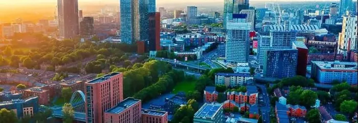 Framed Print : Panoramic Aerial View of Manchester Skyline on a beautiful sunset hours (Golden Hour) Framed Print : Panoramic Aerial View of Manchester Skyline on a beautiful sunset hours (Golden Hour)