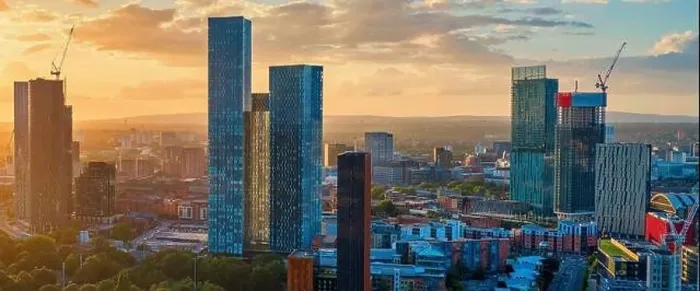 Framed Print : Panoramic Aerial View of Manchester Skyline on a beautiful sunset hours (Golden Hour) Framed Print : Panoramic Aerial View of Manchester Skyline on a beautiful sunset hours (Golden Hour)