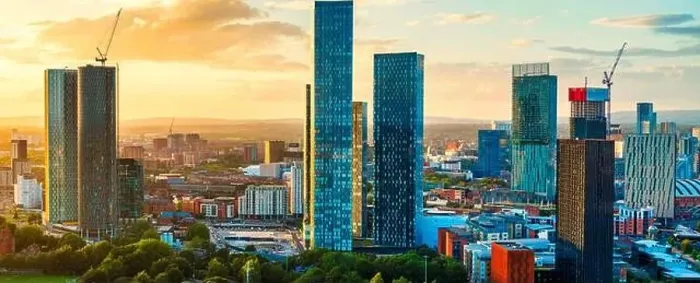 Framed Print : Panoramic Aerial View of Manchester Skyline on a beautiful sunset hours (Golden Hour) Framed Print : Panoramic Aerial View of Manchester Skyline on a beautiful sunset hours (Golden Hour)