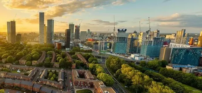 Framed Print : Panoramic Aerial View of Manchester Skyline on a beautiful sunset hours (Golden Hour) Framed Print : Panoramic Aerial View of Manchester Skyline on a beautiful sunset hours (Golden Hour)