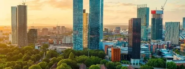 Framed Print : Panoramic Aerial View of Manchester Skyline on a beautiful sunset hours (Golden Hour) Framed Print : Panoramic Aerial View of Manchester Skyline on a beautiful sunset hours (Golden Hour)