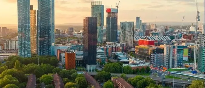 Framed Print : Panoramic Aerial View of Manchester Skyline on a beautiful sunset hours (Golden Hour) Framed Print : Panoramic Aerial View of Manchester Skyline on a beautiful sunset hours (Golden Hour)