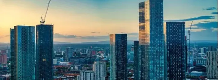 Framed Print : Panoramic Aerial View of Manchester Skyline on a beautiful sunset hours (Golden Hour) Framed Print : Panoramic Aerial View of Manchester Skyline on a beautiful sunset hours (Golden Hour)