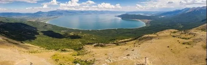 Framed Print : Panoramic aerial view of Ohrid-Prespa Transboundary Biosphere Reserve in National Park Galicica in North Macedonia with Framed Print : Panoramic aerial view of Ohrid-Prespa Transboundary Biosphere Reserve in National Park Galicica in North Macedonia with