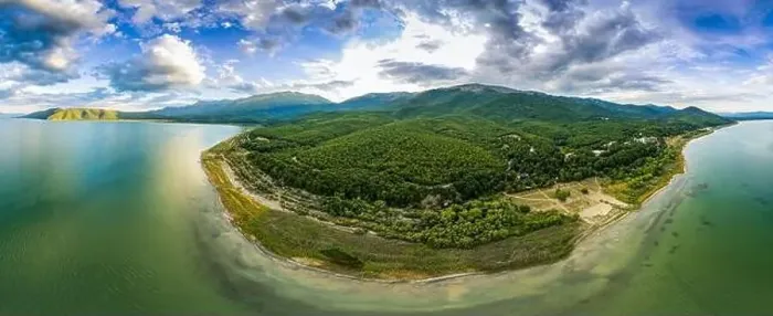 Framed Print : Panoramic aerial view of Ohrid-Prespa Transboundary Biosphere Reserve in National Park Galicica in North Macedonia with Framed Print : Panoramic aerial view of Ohrid-Prespa Transboundary Biosphere Reserve in National Park Galicica in North Macedonia with