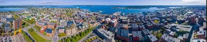 Framed Print : Panoramic aerial view of Portland Old Port and Fore River in downtown Portland, Maine ME, USA Framed Print : Panoramic aerial view of Portland Old Port and Fore River in downtown Portland, Maine ME, USA