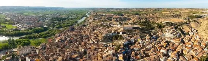Framed Print : Panoramic aerial view of Spanish town of Fraga on Cinca river Framed Print : Panoramic aerial view of Spanish town of Fraga on Cinca river