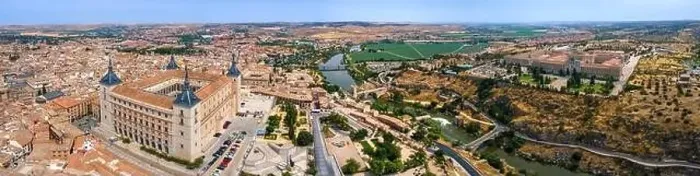 Framed Print : A panoramic aerial view of Toledo with the Alcazar fortress and Tagus River