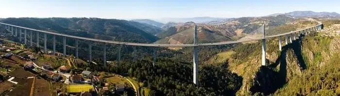 Framed Print : Panoramic aerial view of Vila Real viaduct crossing gorge of Corgo River Framed Print : Panoramic aerial view of Vila Real viaduct crossing gorge of Corgo River