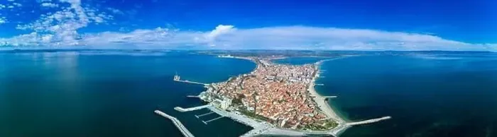 Framed Print : Panoramic bird's eye view over small ancient resort town of Pomorie with old European small houses Framed Print : Panoramic bird's eye view over small ancient resort town of Pomorie with old European small houses
