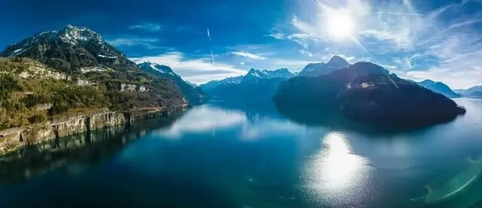 Framed Print : Panoramic drone aerial view of Brunnen and Ingenbohl, Switzerland Framed Print : Panoramic drone aerial view of Brunnen and Ingenbohl, Switzerland