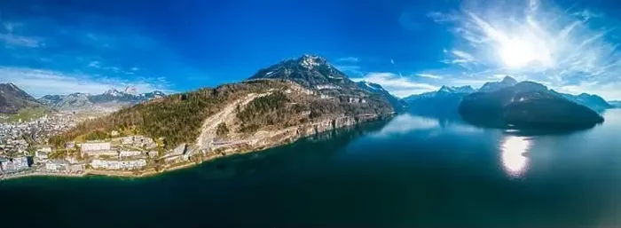 Framed Print : Panoramic drone aerial view of Brunnen and Ingenbohl, Switzerland Framed Print : Panoramic drone aerial view of Brunnen and Ingenbohl, Switzerland