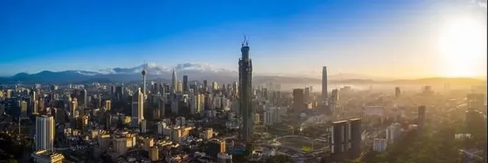 Framed Print : Panoramic drone aerial view of sunrise at Kuala Lumpur city skyline