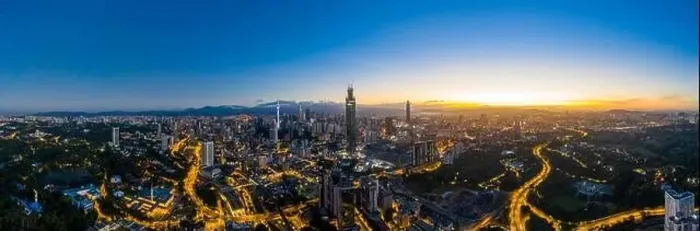 Framed Print : Panoramic drone aerial view of sunrise at Kuala Lumpur city skyline Framed Print : Panoramic drone aerial view of sunrise at Kuala Lumpur city skyline