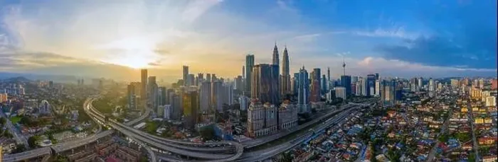 Framed Print : Panoramic drone aerial view of sunrise at Kuala Lumpur city skyline Framed Print : Panoramic drone aerial view of sunrise at Kuala Lumpur city skyline