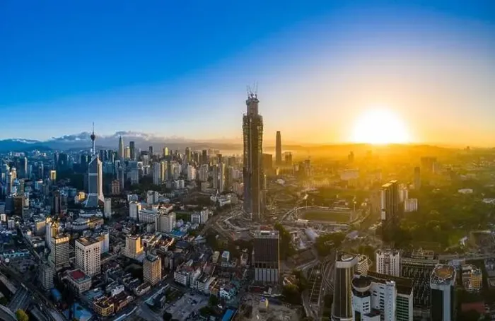 Framed Print : Panoramic drone aerial view of sunrise at Kuala Lumpur city skyline