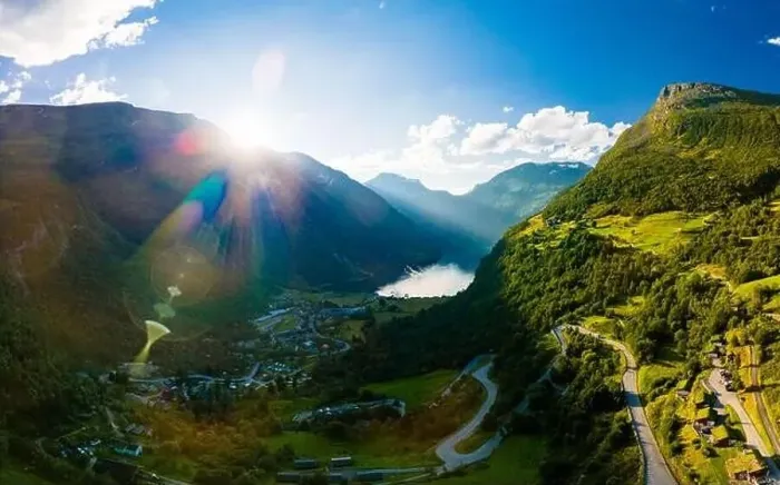Framed Print : Panoramic and drone landscape of Geiranger fjords, Geirangerfjord, Norway Framed Print : Panoramic and drone landscape of Geiranger fjords, Geirangerfjord, Norway