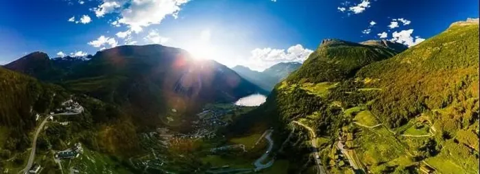 Framed Print : Panoramic and drone landscape of Geiranger fjords, Geirangerfjord, Norway Framed Print : Panoramic and drone landscape of Geiranger fjords, Geirangerfjord, Norway