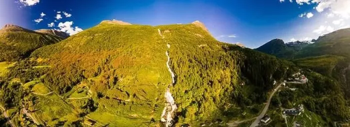 Framed Print : Panoramic and drone landscape of Geiranger fjords, Geirangerfjord, Norway Framed Print : Panoramic and drone landscape of Geiranger fjords, Geirangerfjord, Norway