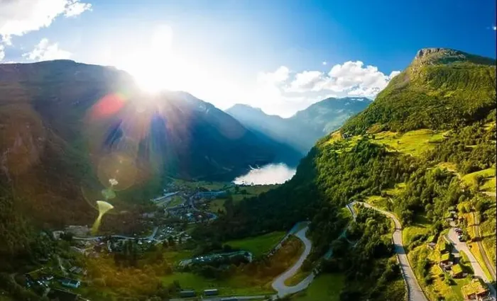 Framed Print : Panoramic and drone landscape of Geiranger fjords, Geirangerfjord, Norway Framed Print : Panoramic and drone landscape of Geiranger fjords, Geirangerfjord, Norway