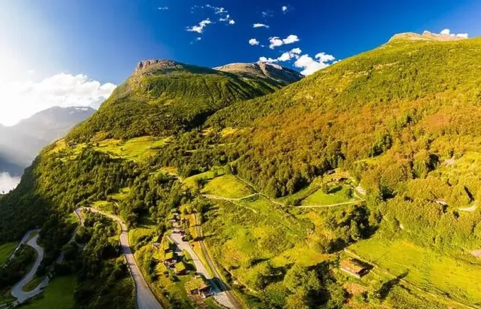 Framed Print : Panoramic and drone landscape of Geiranger fjords, Geirangerfjord, Norway Framed Print : Panoramic and drone landscape of Geiranger fjords, Geirangerfjord, Norway