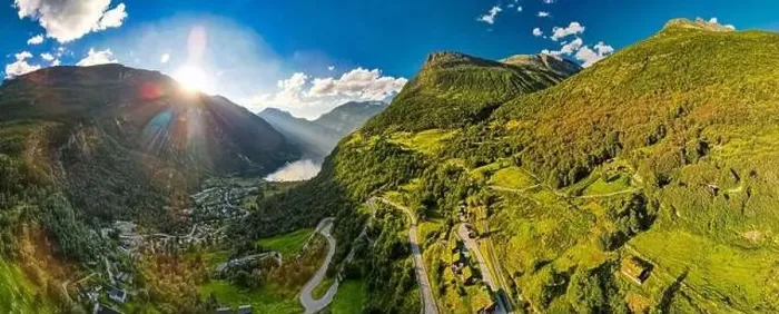 Framed Print : Panoramic and drone landscape of Geiranger fjords, Geirangerfjord, Norway Framed Print : Panoramic and drone landscape of Geiranger fjords, Geirangerfjord, Norway