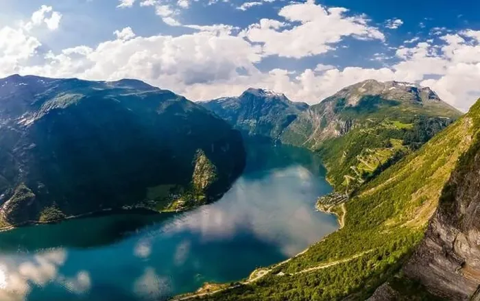 Framed Print : Panoramic and drone landscape of Geiranger fjords, Geirangerfjord, Norway Framed Print : Panoramic and drone landscape of Geiranger fjords, Geirangerfjord, Norway
