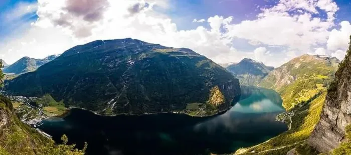 Framed Print : Panoramic and drone landscape of Geiranger fjords, Geirangerfjord, Norway Framed Print : Panoramic and drone landscape of Geiranger fjords, Geirangerfjord, Norway
