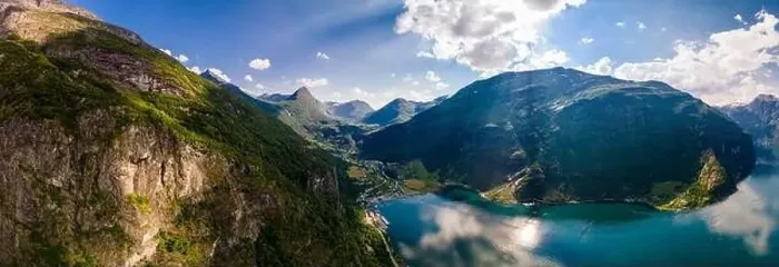 Framed Print : Panoramic and drone landscape of Geiranger fjords, Geirangerfjord, Norway Framed Print : Panoramic and drone landscape of Geiranger fjords, Geirangerfjord, Norway