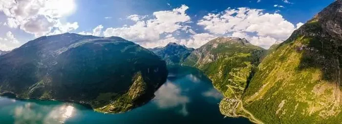 Framed Print : Panoramic and drone landscape of Geiranger fjords, Geirangerfjord, Norway Framed Print : Panoramic and drone landscape of Geiranger fjords, Geirangerfjord, Norway