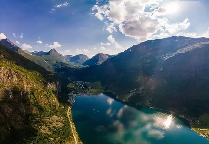 Framed Print : Panoramic and drone landscape of Geiranger fjords, Geirangerfjord, Norway Framed Print : Panoramic and drone landscape of Geiranger fjords, Geirangerfjord, Norway