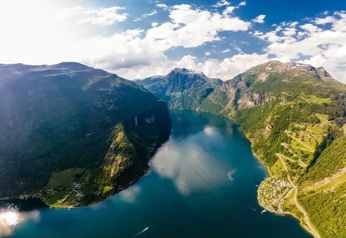 Framed Print : Panoramic and drone landscape of Geiranger fjords, Geirangerfjord, Norway Framed Print : Panoramic and drone landscape of Geiranger fjords, Geirangerfjord, Norway