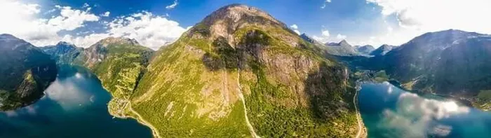 Framed Print : Panoramic and drone landscape of Geiranger fjords, Geirangerfjord, Norway Framed Print : Panoramic and drone landscape of Geiranger fjords, Geirangerfjord, Norway