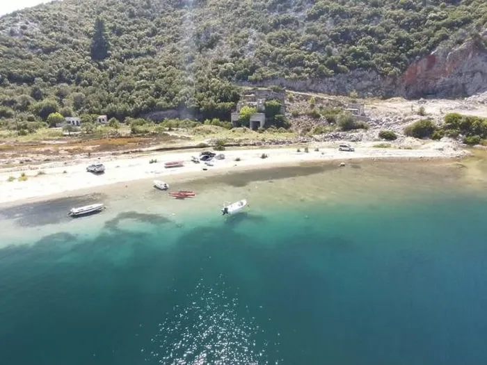 Framed Print : Panoramic drone photo of the tropical beach in the bay of Toroni in Halkidiki, Greece Framed Print : Panoramic drone photo of the tropical beach in the bay of Toroni in Halkidiki, Greece