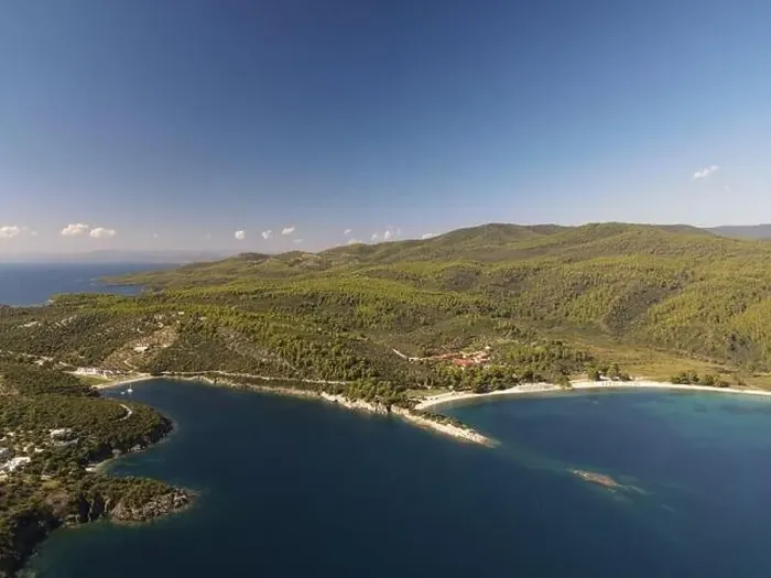 Framed Print : Panoramic drone photo of the tropical beach in the bay of Toroni in Halkidiki, Greece Framed Print : Panoramic drone photo of the tropical beach in the bay of Toroni in Halkidiki, Greece