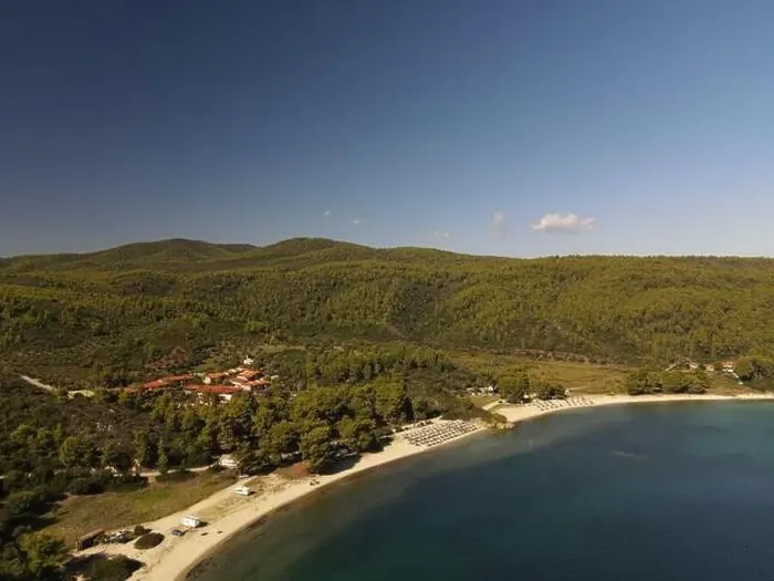 Framed Print : Panoramic drone photo of the tropical beach in the bay of Toroni in Halkidiki, Greece Framed Print : Panoramic drone photo of the tropical beach in the bay of Toroni in Halkidiki, Greece