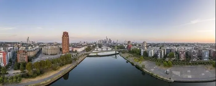 Framed Print : Panoramic drone picture of the Frankfurt skyline in the morning time Framed Print : Panoramic drone picture of the Frankfurt skyline in the morning time