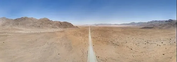 Framed Print : Panoramic drone picture of lonely gravel road through the desert on the edge of the Namib-Naukluft National Park in Framed Print : Panoramic drone picture of lonely gravel road through the desert on the edge of the Namib-Naukluft National Park in